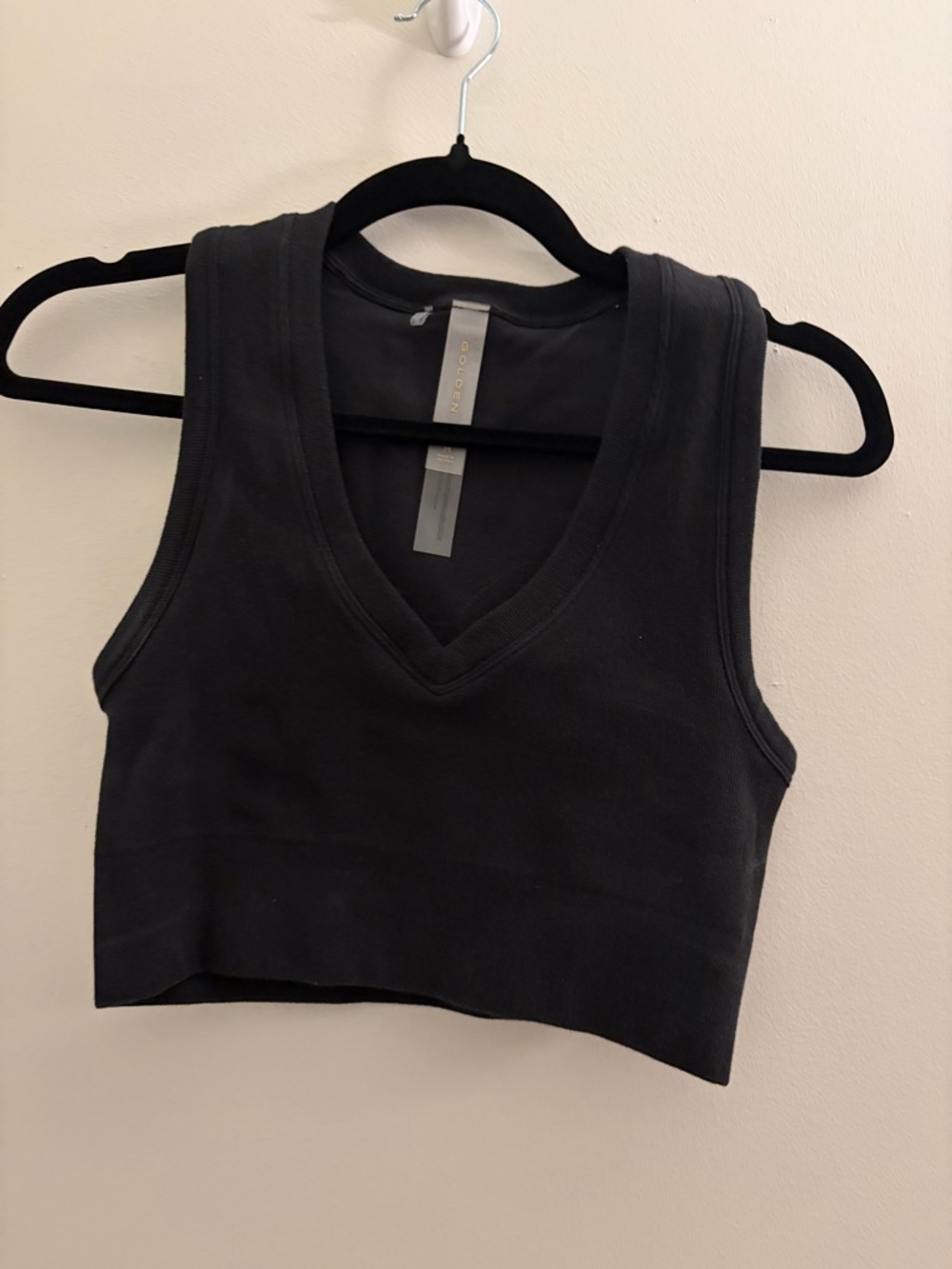 Aritzia Black V-Neck Ribbed Crop Tank